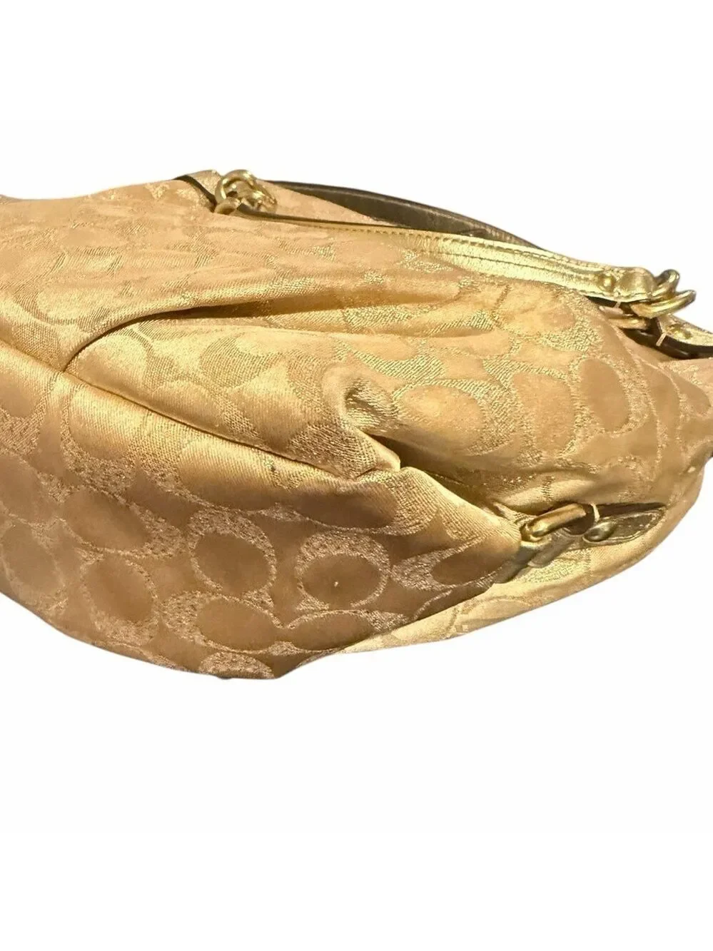 Coach Signature Brooke Hobo Bag Metallic Gold Sateen Gold Hardware Hang Tag